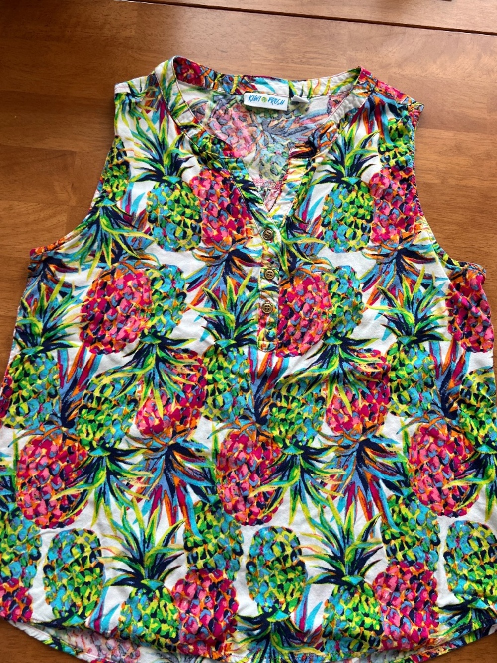 Kiwi Fresh Pineapple Print Sleeveless Blouse Rayon Size PXLarge